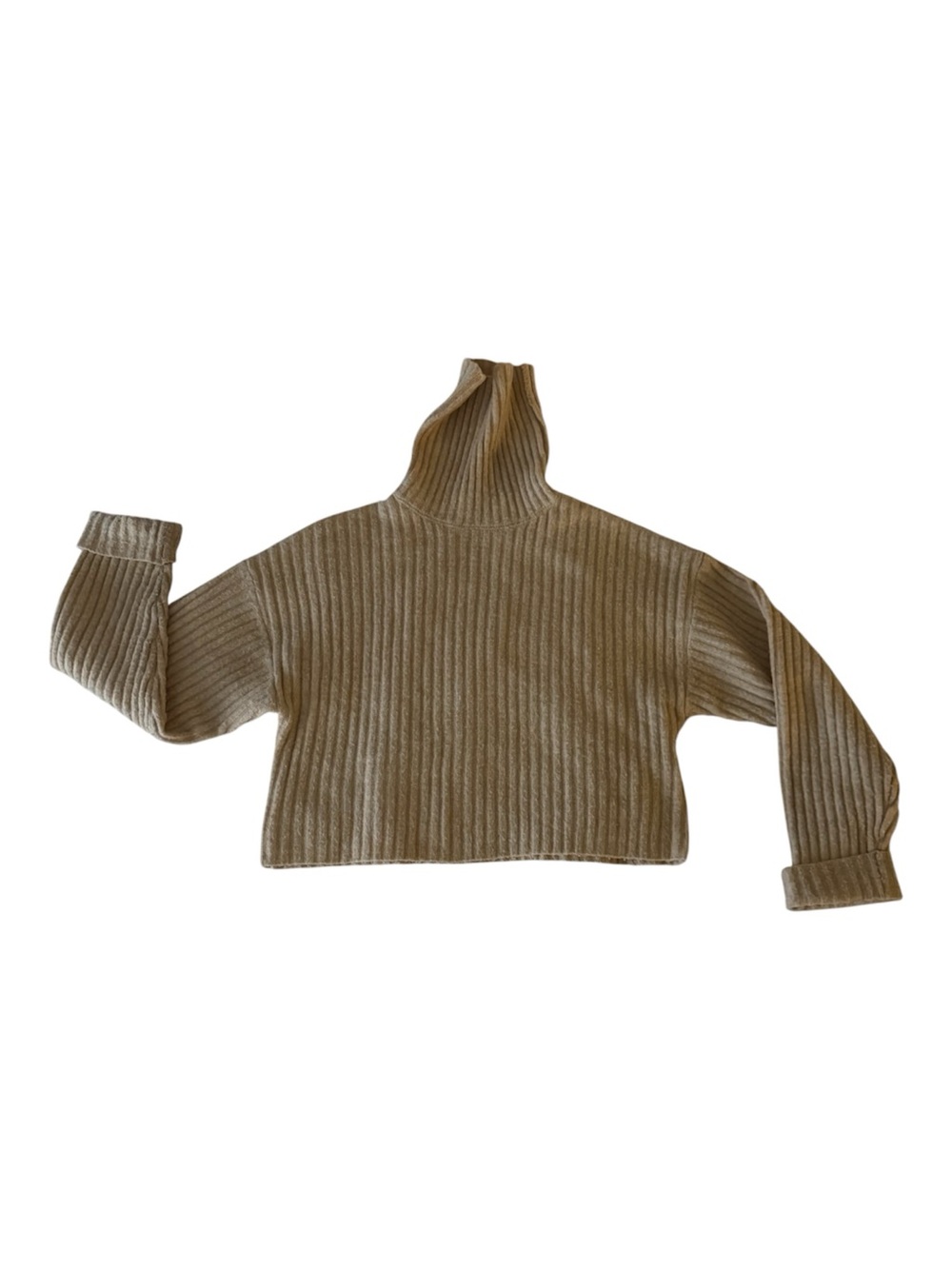 Zara Cropped Ribbed Turtleneck Sweater in Camel